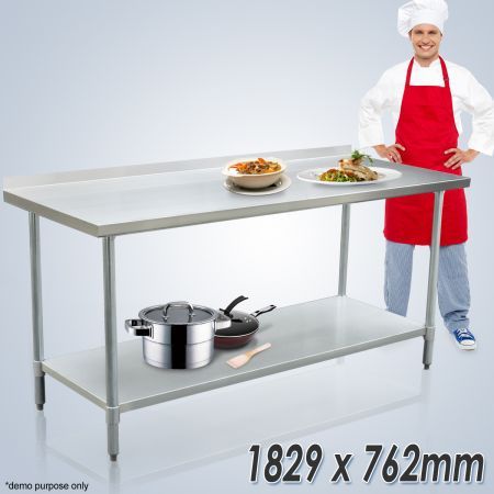 Kitchen Prep Table Cater Work Bench Table Stainless Steel W/Adjustable Feet -1829mmx760mm