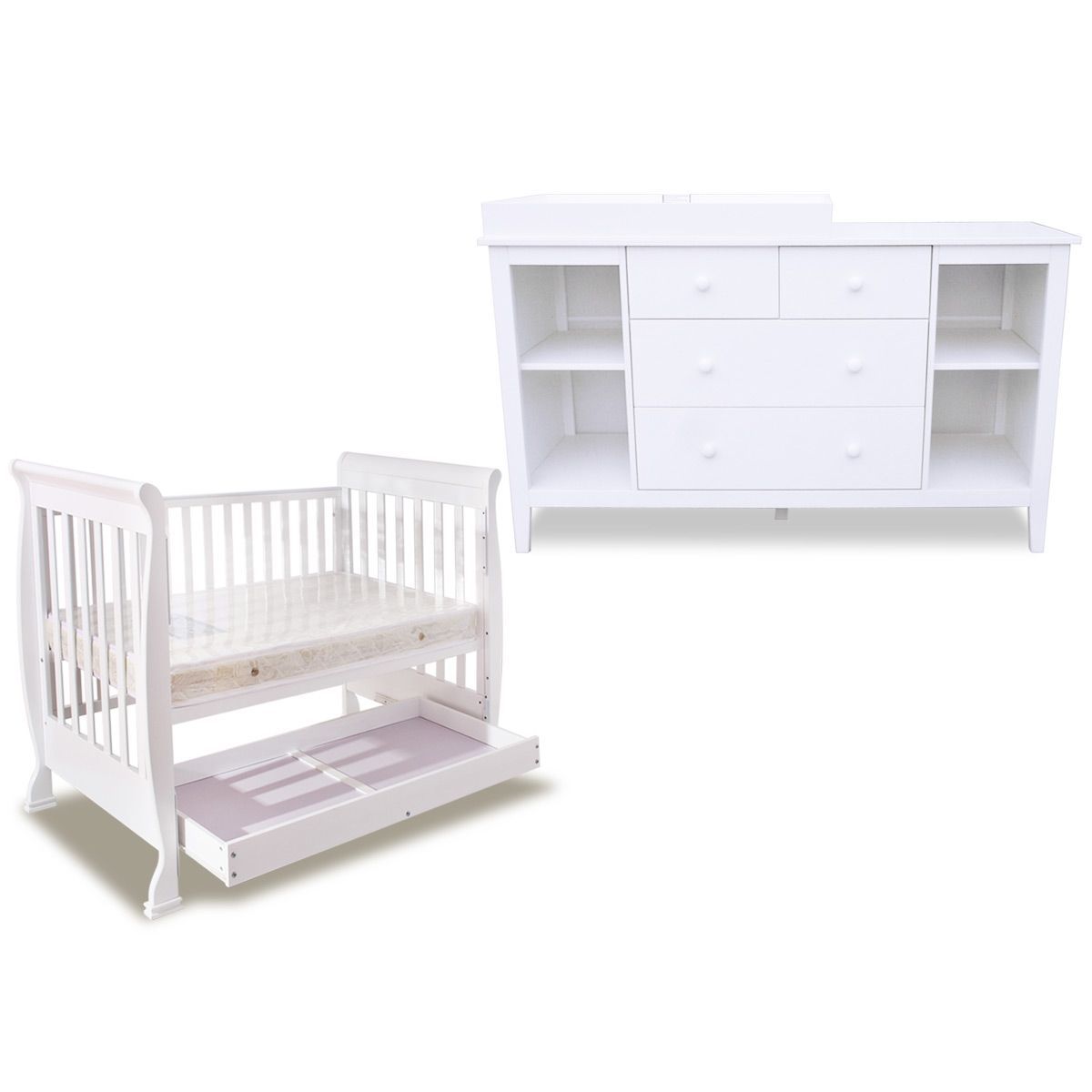3In1 Baby Cot & Baby Changing Table with Drawers White