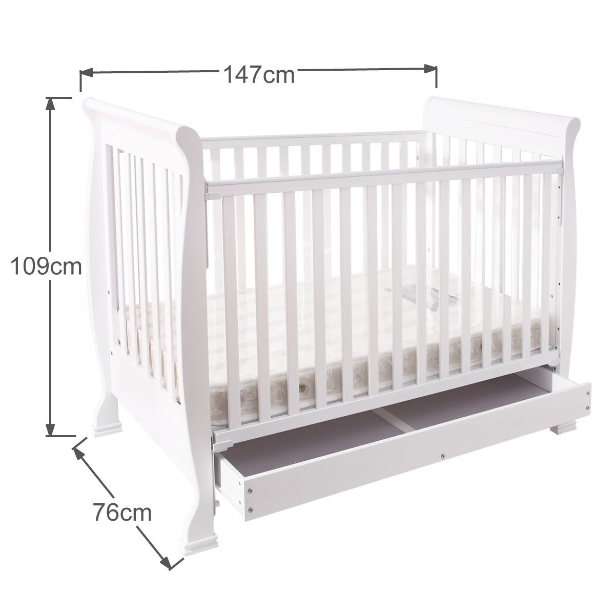 3In1 Baby Cot & Baby Changing Table with Drawers White