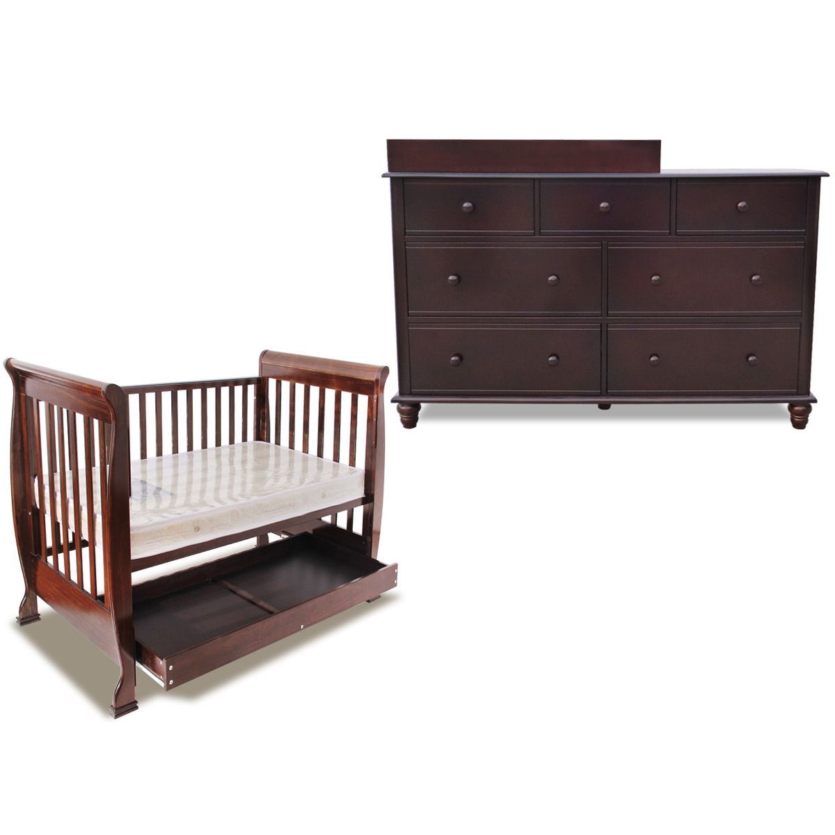 3In1 Walnut Baby Cot & Baby Changing Walnut Table Unit Crazy Sales