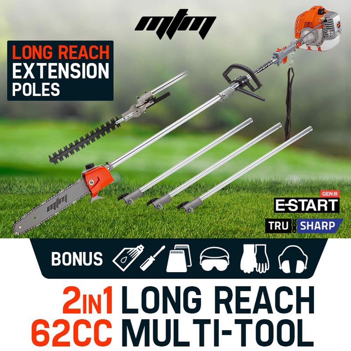 MTM 62CC 2in1 Hedge Trimmer Long Reach Chainsaw Pruner MTX200