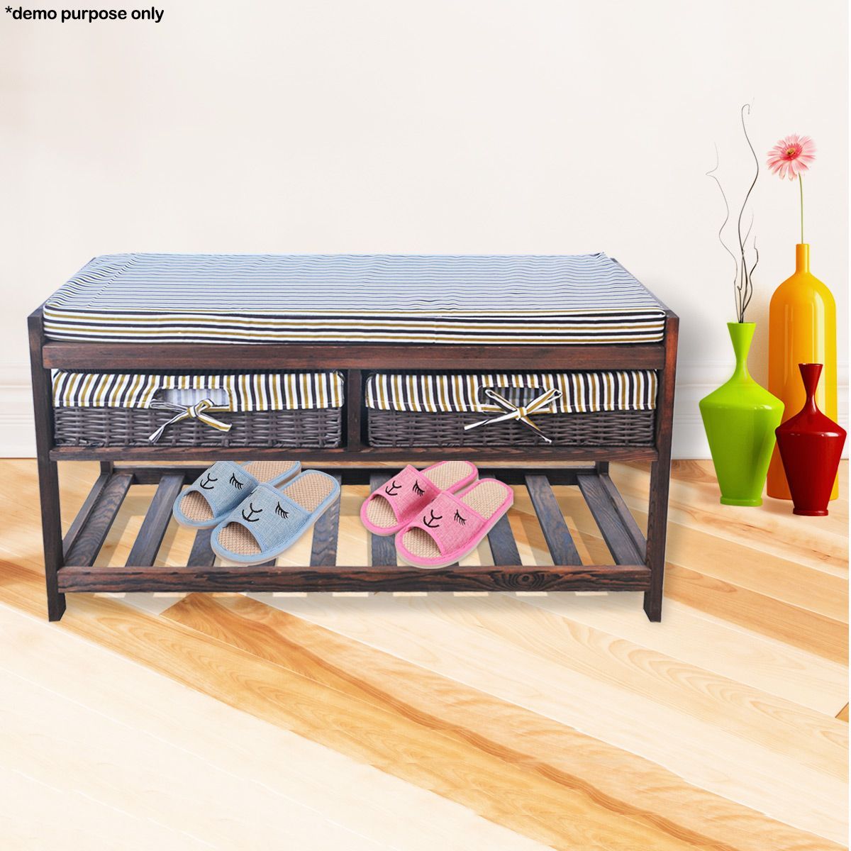 Brown Wooden Shoe Storage Cabinet