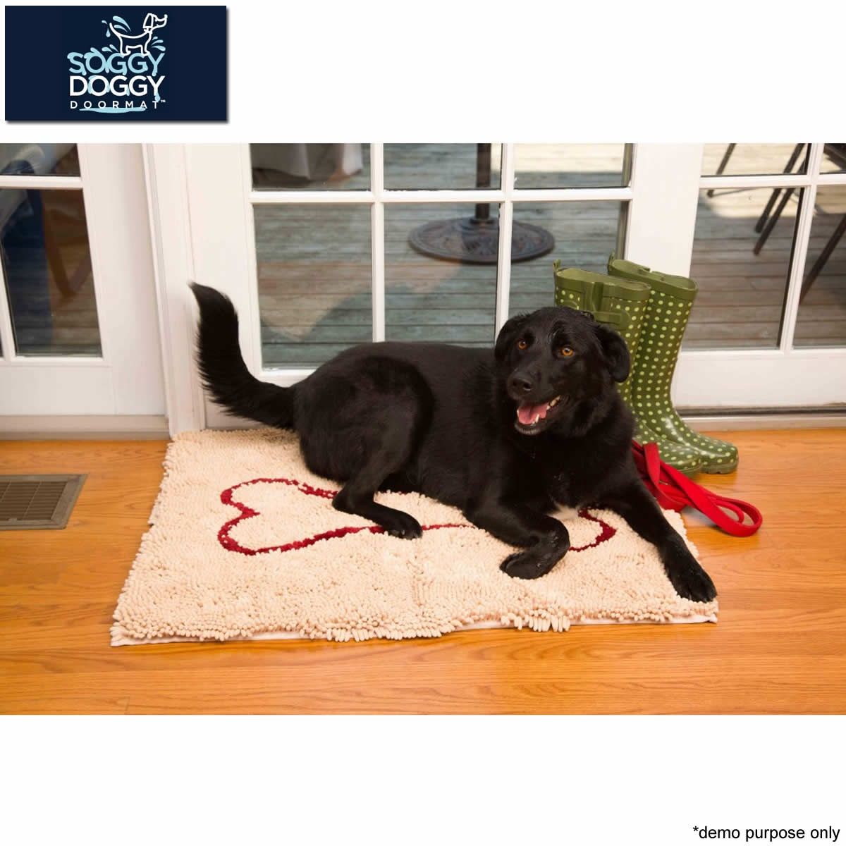 Soggy Doggy Doormat Large Beige with Red Bone