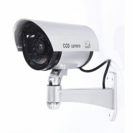 LUD 1 * Outdoor-Indoor Fake Dummy Security Surveillance CCTV Red Flash Light IR Camera Sliver