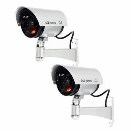 LUD 2 * Outdoor-Indoor Fake Dummy Security Surveillance CCTV Red Flash Light IR Camera Silver