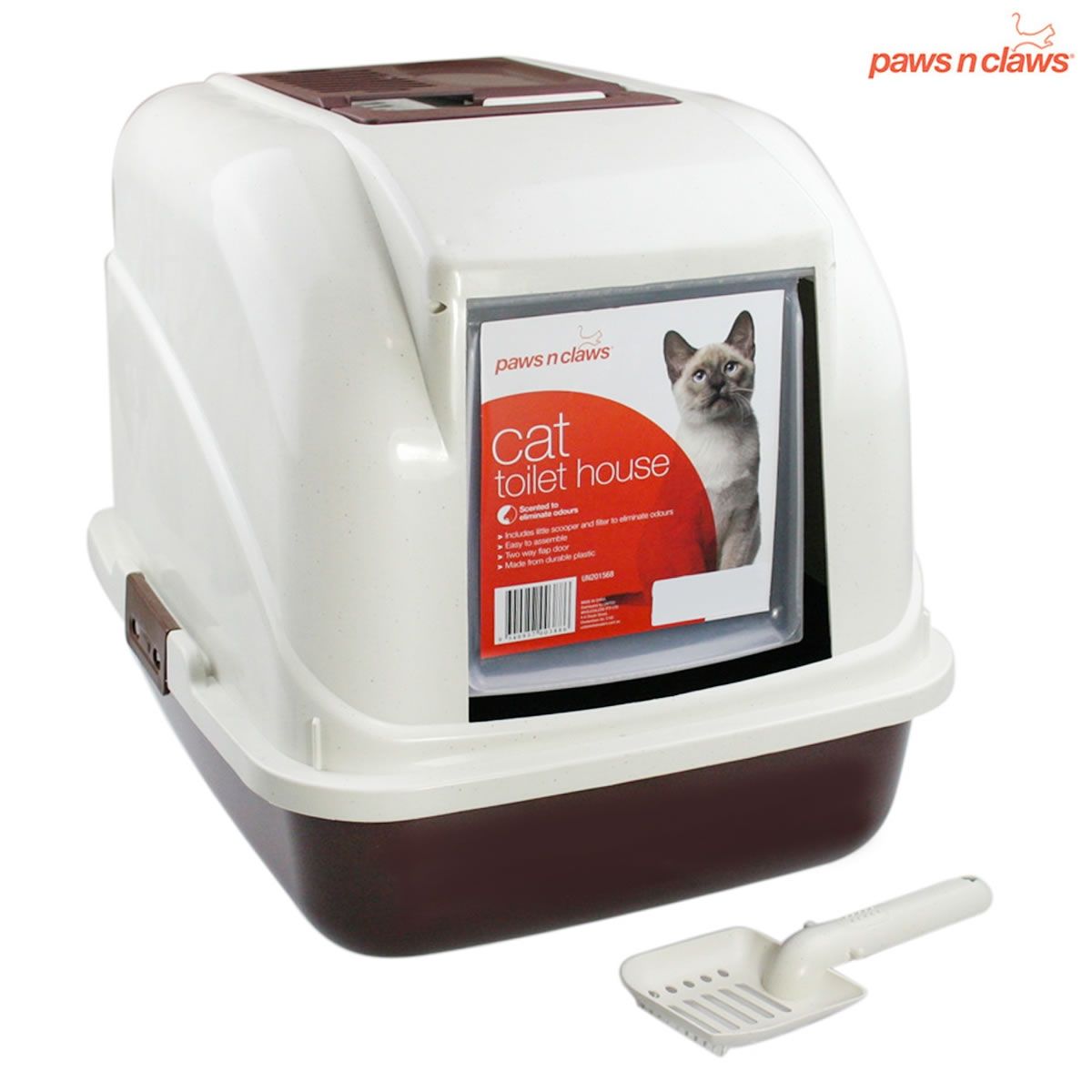 Paws N Claws Hooded Cat Litter Tray with Door Flap & Scoop