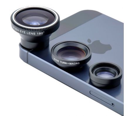 Magnetic Detachable Fish-Eye Wide Angle Micro Lens 3-in-1 Kits Black for iPhone Samsung