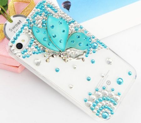 Handmade Luxury Designer Bling 3D Colorful Special Crystal Angle Wing Genius Case Cover For Apple iPhone 5/5s blue