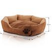 Soft Round Faux Suede Medium M Pet Bed with Paw Print Design - Brown