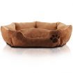 Soft Round Faux Suede Medium M Pet Bed with Paw Print Design - Brown