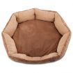 Soft Round Faux Suede Medium M Pet Bed with Paw Print Design - Brown