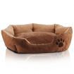 Soft Round Faux Suede Medium M Pet Bed with Paw Print Design - Brown