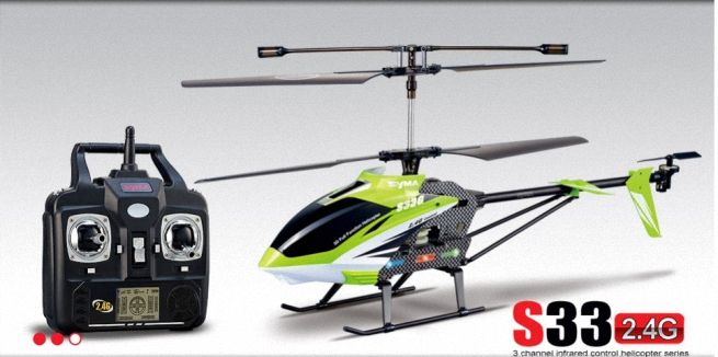 Syma S33 RC Helicopter 3CH 2.4Ghz Gyro LCD Display RGB Light EU Plug Green