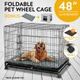 48" Metal Pet Cage Wheeled Cat Crate Collapsible Dog Kennel with 2 Trays Cushion & Cover