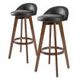 2X Oak Wood Bar Stool Dining Chair Leather LEILA 72cm BLACK BROWN