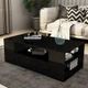 Modern Coffee Table 2 Drawer Storage Shelf Cabinet High Gloss Wood Furniture - Black