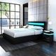 King PU Leather Gas Lift Storage Bed Frame Wood Bedroom Furniture w/LED Light - Black