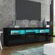 200cm Modern Wooden TV Unit Side Cabinet RGB LED High Gloss Front-Black