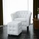 Tub Chair with Foot Stool Artificial Leather White
