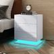 White High Gloss Front Bedside Table Three Drawer Nightstand with RGB LED