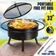 32" 2-in-1 Fire Pit BBQ Grill Outdoor Fireplace Brazier Portable Camping Patio Heater