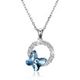 Sterling Silver Butterfly Romantic Round Pendant Necklace Blue/Platinum Plated