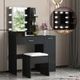 Black Dressing Table Dresser Makeup Vanity Table Stool Set with Mirror & LED Lights
