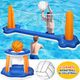Inflatable Pool Float Set Volleyball Net and Basketball Hoops