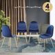 Soft Dining Chairs Velvet Kitchen Chairs Ergonomic Chair Set of 4 with Metal Legs, Blue