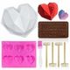 Heart Mold, Silicone Molds Diamond Heart Love Shaped Molds Trays Non-Stick Letter Chocolate Molds with Wooden Hammers Silicone Brush for Mousse Cake Dessert Biscuit DIY Baking Tools