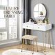 Vanity Table and Stool Set Makeup Dressing Table with Cushioned Chair Round Mirror 2 Large Drawers, White