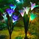 Outdoor Solar Garden Stake Lights - Doingart 2 Pack Solar Powered Lights with 8 Lily Flower, Multi-color Changing LED Solar Decorative Lights for Garden, Patio, Backyard (Purple and White)
