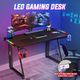 Ergonomic Gaming Desk Computer Home Office Writing Desk Racer Table with LED Lights and Carbon Fiber Desktop Black