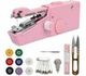 Handheld Sewing Machine, 22 Pcs Mini Portable Cordless Sewing, Household Quick Repairing Tool for Fabric Cloth Handicrafts Home Travel Use (Pink)
