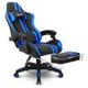 Pu Leather High Back Racing Gaming 135 Degree Reclining Office Chair W/ Removable Headrest- Blue/Black