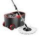 Wheeled Red Bucket + Handle Length Adjustable Spin Mop W/4Pcs Super Absorbent Swivel Mop Head