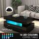 Rectangle Modern High Gloss Coffee Table 4 Drawer Storage Unit Furniture with Shelves LED Lights Black