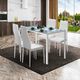 5 Piece Kitchen Dining Room Table and 4 Chairs Furniture with Tempered Glass Tabletop White