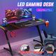 LED Gaming Desk Computer Desktop Carbon Fibre Racer Table Study Workstation RGB 140cm