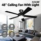 48 Inch Ceiling Fan with LED Lights Remote Control Electric Cooling 5 Blades 3 Speed Timer Black and walnut