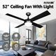 52 Inch Ceiling Cooling Fan with LED Lights and Remote Black 4 Blades 3 Speed Timing