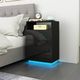 Bedside Table End Nightstand Wooden LED with 3 Drawers Open Shelf High Gloss Front Black