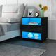 Bedside Table Wooden End Nightstand LED with 1 Drawer Open Shelves High Gloss Front Black