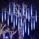 Meteor Shower Lights Waterproof LED Falling Rain Lights 192 LEDs 11.8 inch 8 Tubes Outdoor Christmas for Party Wedding Garden Xmas Tree Holiday, Blue