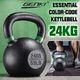 Genki 24kg Kettlebell Barbell Cast Iron Fitness Home Gym Workout with Wide Grip Colour Coded Black