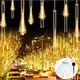 Solar Meteor Shower Rain Lights,  LED String Lights For Xmas Tree Holiday Party Patio Decoration(Warm White)