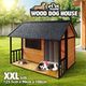 Petscene XXL Wooden Dog Kennel Raised Timer Pet House Outdoor with Porch Asphalt Roof Door Window Curtain