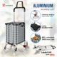 Foldable Shopping Bag Trolley Cart Waterproof Grocery Basket 4 Stair Climbing Wheels Grey