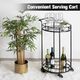 Round Black Bar Cart Mobile Drinks Serving Trolley Tea Coffee Wine Rolling Trolly 4 Wheels 2 Trays Metal Mirrored Glass Top