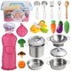 23Pcs Kitchen Pretend Play Toys with Stainless Steel Cookware Pots and Pans Cooking Utensils Apron Chef Hat Cutting Vegetables Gifts for Kids